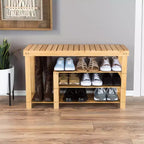 Panchina scarpiera e portastivali Hastings Home a 3 livelli in bambù con seduta contenitore - Legno naturale