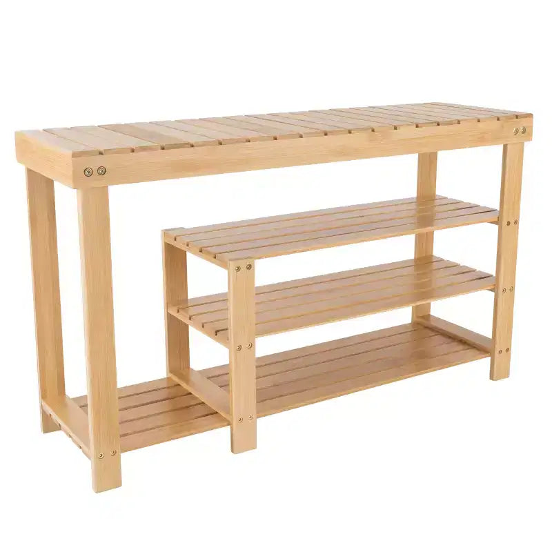 Panchina scarpiera e portastivali Hastings Home a 3 livelli in bambù con seduta contenitore - Legno naturale