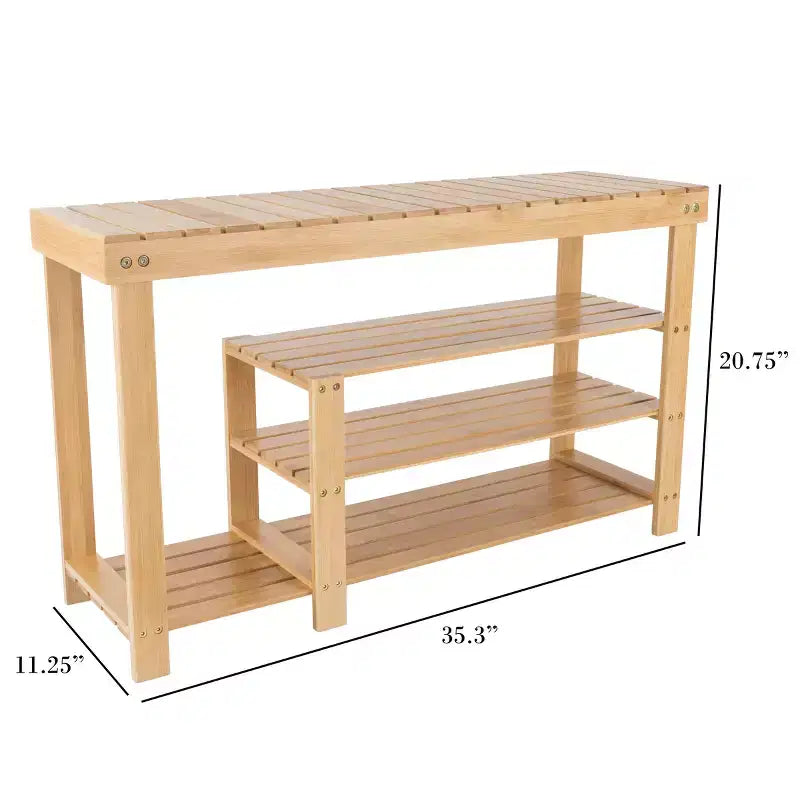 Panchina scarpiera e portastivali Hastings Home a 3 livelli in bambù con seduta contenitore - Legno naturale
