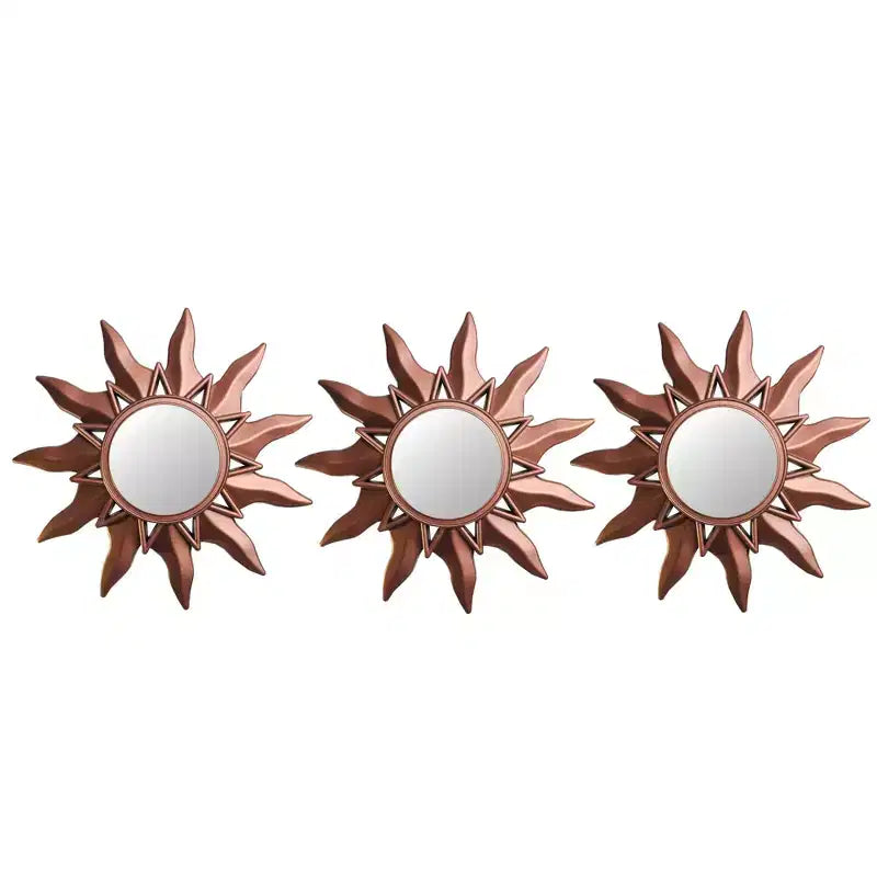Northlight Set of 3 Mayan Sunburst Matte Copper Round Mini Mirrors 9.5