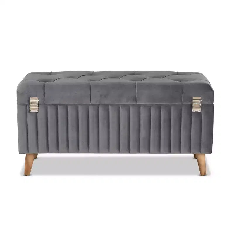 Pouf contenitore Hanley di Baxton Studio in velluto e legno