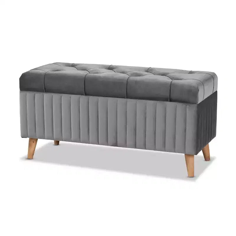Pouf contenitore Hanley di Baxton Studio in velluto e legno