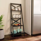 Libreria a scaletta a 4 ripiani Lavish Home, scaffale autoportante con struttura a X sul retro e design inclinato per casa o ufficio, nero