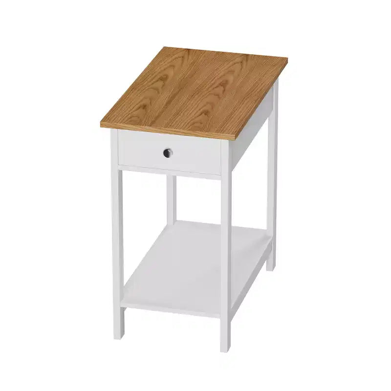 Tavolino stretto Hastings Home con cassetto e ripiano contenitore - Bianco/Miele Quercia