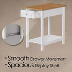 Tavolino stretto Hastings Home con cassetto e ripiano contenitore - Bianco/Miele Quercia