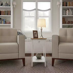 Tavolino stretto Hastings Home con cassetto e ripiano contenitore - Bianco/Miele Quercia
