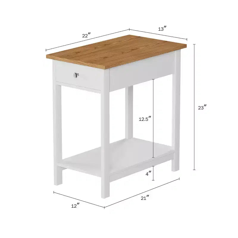 Tavolino stretto Hastings Home con cassetto e ripiano contenitore - Bianco/Miele Quercia