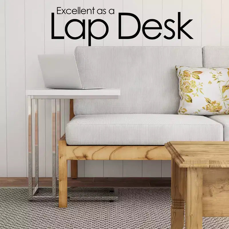 Tavolino da divano a C Hastings Home - Tavolino moderno, vassoio per laptop o comodino compatto - Mobili salvaspazio (bianco)
