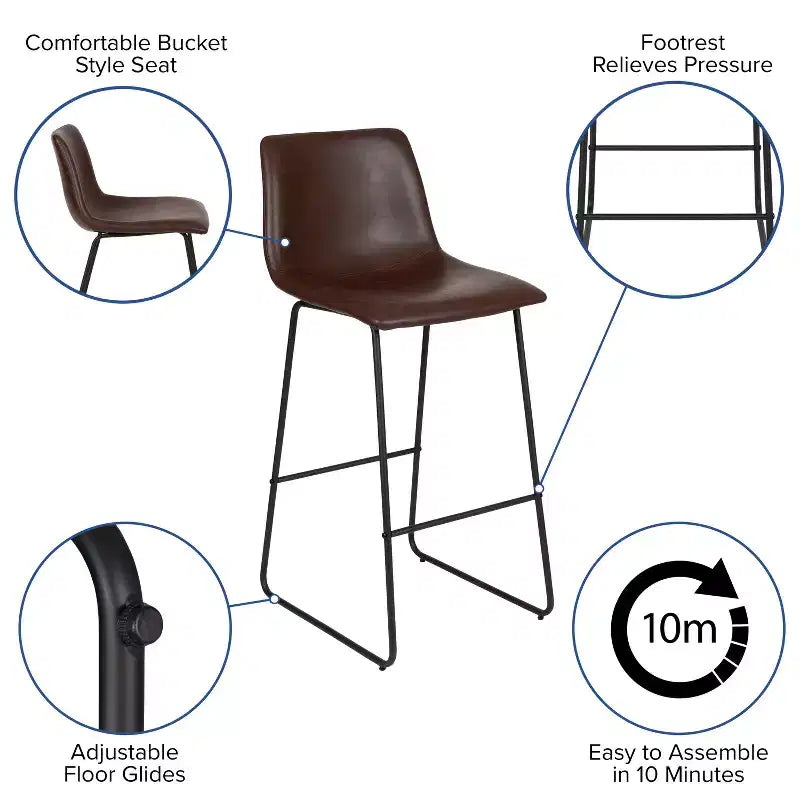 Sgabelli Merrick Lane da 30 pollici, con sedile a secchiello in finta pelle, altezza bancone, set da 2