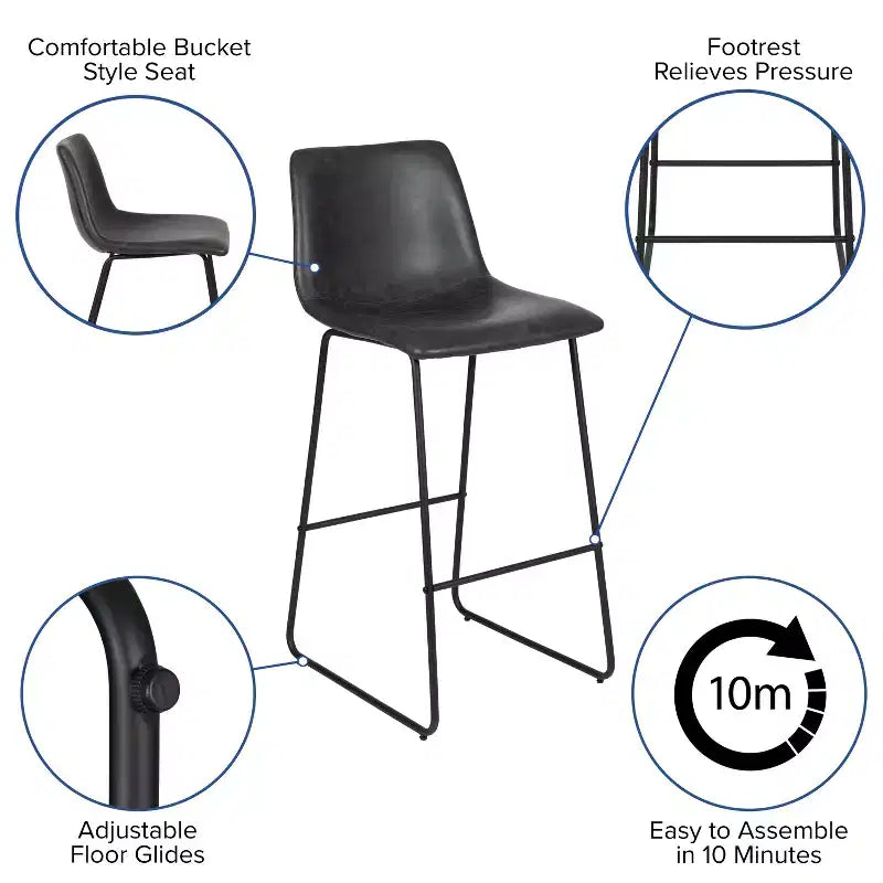 Sgabelli Merrick Lane da 30 pollici, con sedile a secchiello in finta pelle, altezza bancone, set da 2