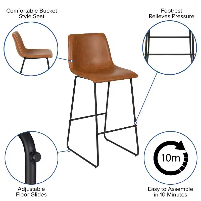 Sgabelli Merrick Lane da 30 pollici, con sedile a secchiello in finta pelle, altezza bancone, set da 2