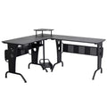 HOMCOM L-Shaped Corner Computer Office Desk Workstation with Elevated Shelf, Rolling Keyboard Tray, & Convenient CPU Stand