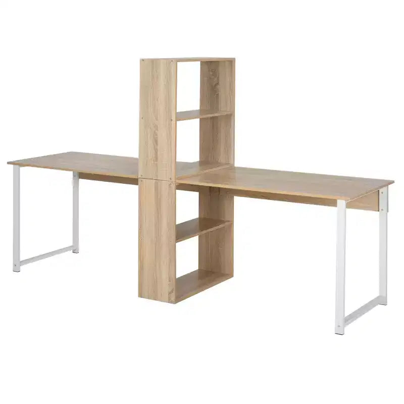 HOMCOM Scrivania da computer extra lunga 88 per 2 persone con combo ripiani portaoggetti, doppia postazione di lavoro, tavolo da studio e scrittura con libreria per ufficio a casa
