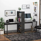 HOMCOM Scrivania da computer extra lunga 88 per 2 persone con combo ripiani portaoggetti, doppia postazione di lavoro, tavolo da studio e scrittura con libreria per ufficio a casa