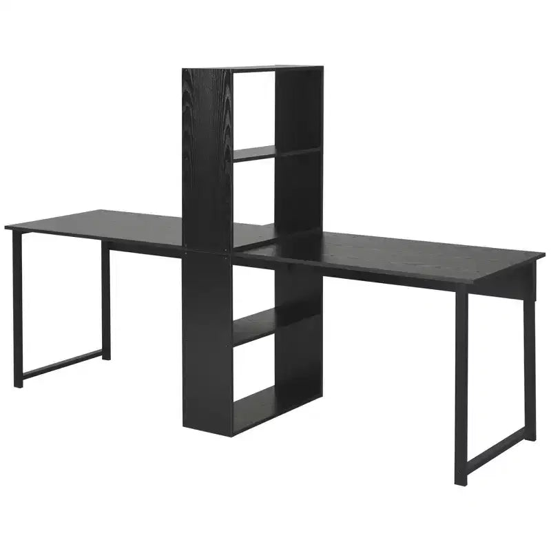 HOMCOM Scrivania da computer extra lunga 88 per 2 persone con combo ripiani portaoggetti, doppia postazione di lavoro, tavolo da studio e scrittura con libreria per ufficio a casa