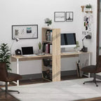 HOMCOM Scrivania da computer extra lunga 88 per 2 persone con combo ripiani portaoggetti, doppia postazione di lavoro, tavolo da studio e scrittura con libreria per ufficio a casa