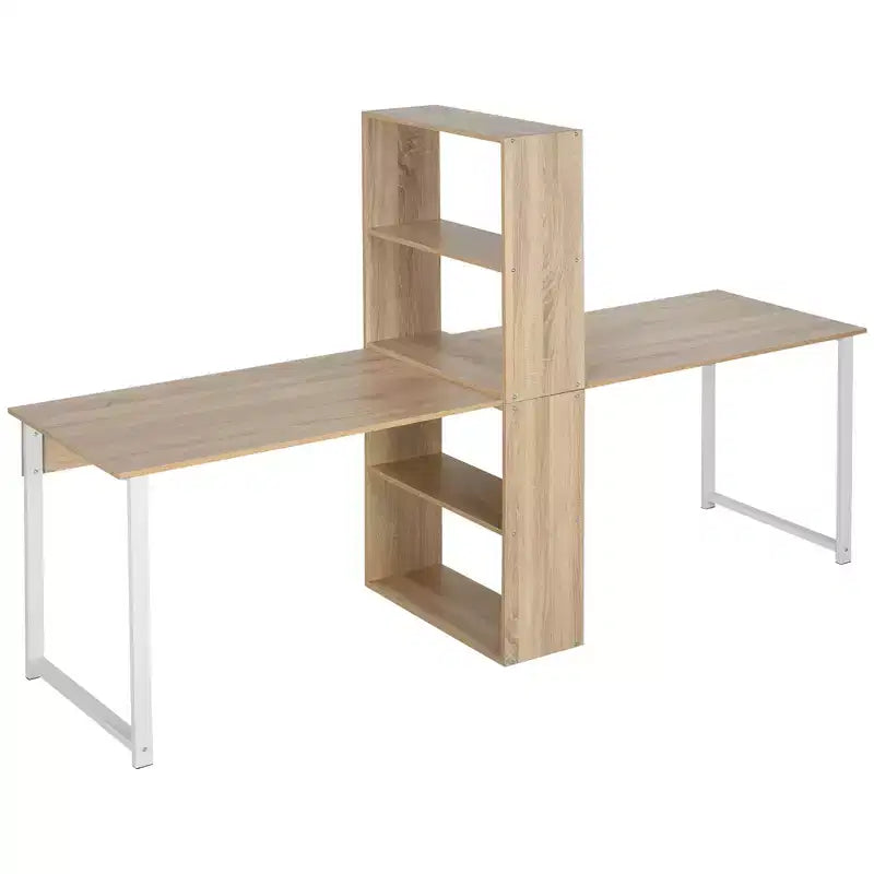HOMCOM Scrivania da computer extra lunga 88 per 2 persone con combo ripiani portaoggetti, doppia postazione di lavoro, tavolo da studio e scrittura con libreria per ufficio a casa