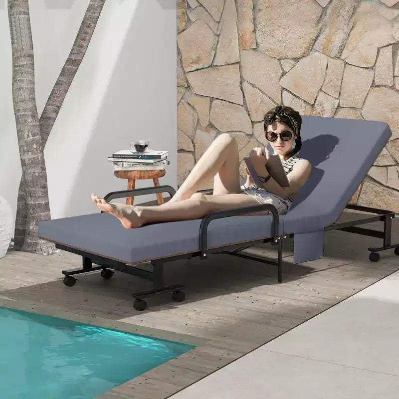 Costway Letto Pieghevole per Ospiti Regolabile Singolo con Materasso e Rotelle Portatile Marrone/Grigio/Bianco