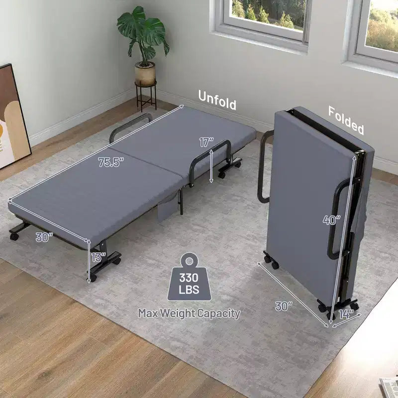 Costway Letto Pieghevole per Ospiti Regolabile Singolo con Materasso e Rotelle Portatile Marrone/Grigio/Bianco
