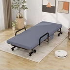 Costway Letto Pieghevole per Ospiti Regolabile Singolo con Materasso e Rotelle Portatile Marrone/Grigio/Bianco