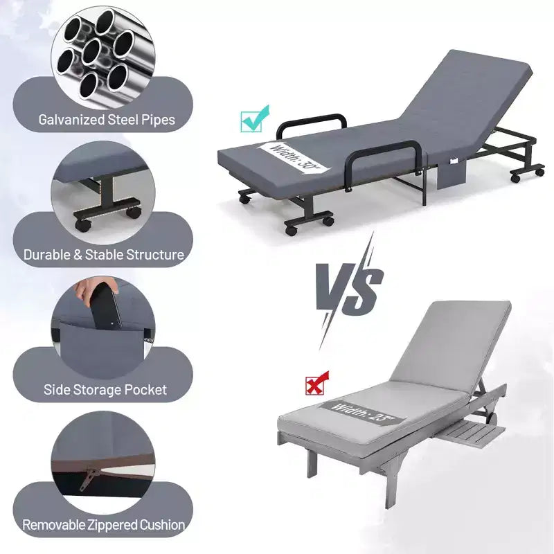 Costway Letto Pieghevole per Ospiti Regolabile Singolo con Materasso e Rotelle Portatile Marrone/Grigio/Bianco