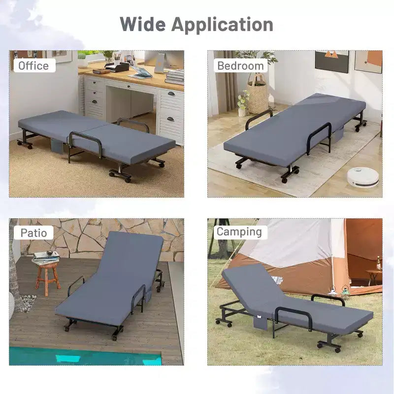 Costway Letto Pieghevole per Ospiti Regolabile Singolo con Materasso e Rotelle Portatile Marrone/Grigio/Bianco