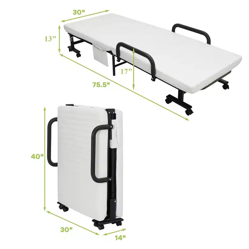 Costway Letto Pieghevole per Ospiti Regolabile Singolo con Materasso e Rotelle Portatile Marrone/Grigio/Bianco