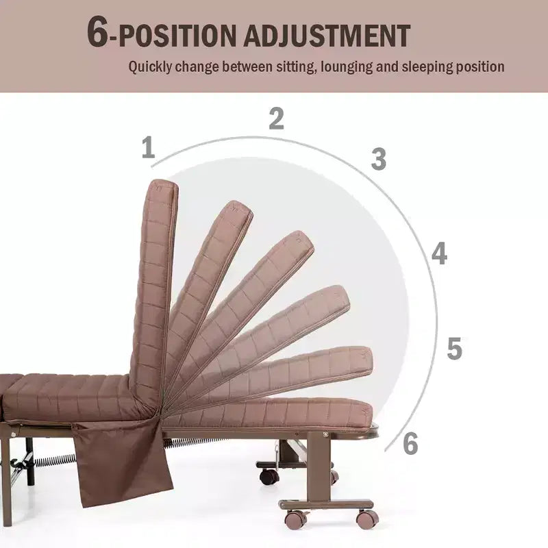 Costway Letto Pieghevole per Ospiti Regolabile Singolo con Materasso e Rotelle Portatile Marrone/Grigio/Bianco