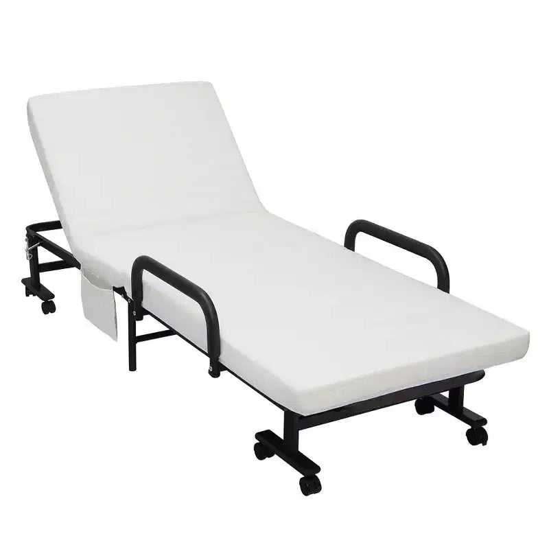 Costway Letto Pieghevole per Ospiti Regolabile Singolo con Materasso e Rotelle Portatile Marrone/Grigio/Bianco