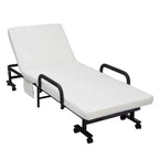 Costway Letto Pieghevole per Ospiti Regolabile Singolo con Materasso e Rotelle Portatile Marrone/Grigio/Bianco