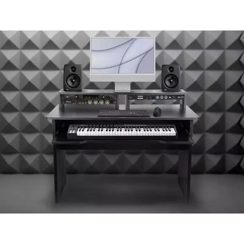 Postazione di Lavoro Monoprice Studio con Doppio Alloggiamento Rack 3U e Vassoio per Controller Tastiera a 66 tasti, Per Moderno Home Studio - Serie Stage Right