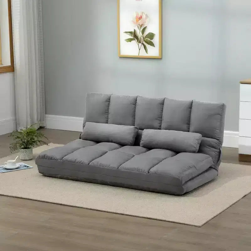 Poltrona Divano Convertibile da Pavimento HOMCOM, Letto Pieghevole, Chaise Longue per Ospiti con 2 Cuscini, Schienale e Poggiatesta Regolabili