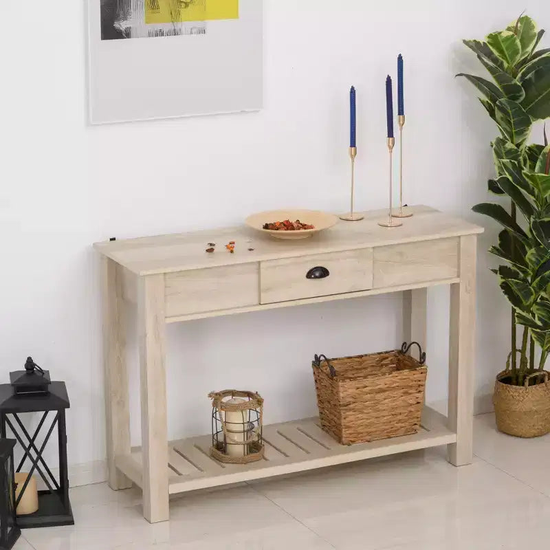HOMCOM Consolle da ingresso con cassetto portaoggetti, ripiano inferiore e struttura robusta, Rovere Bianco