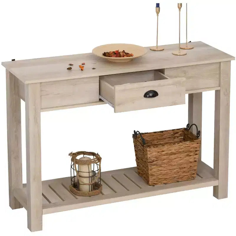 HOMCOM Consolle da ingresso con cassetto portaoggetti, ripiano inferiore e struttura robusta, Rovere Bianco