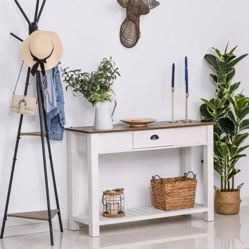 HOMCOM Tavolo Consolle da Ingresso con Cassetto Portaoggetti, Ripiano Inferiore e Struttura Robusta, Bianco