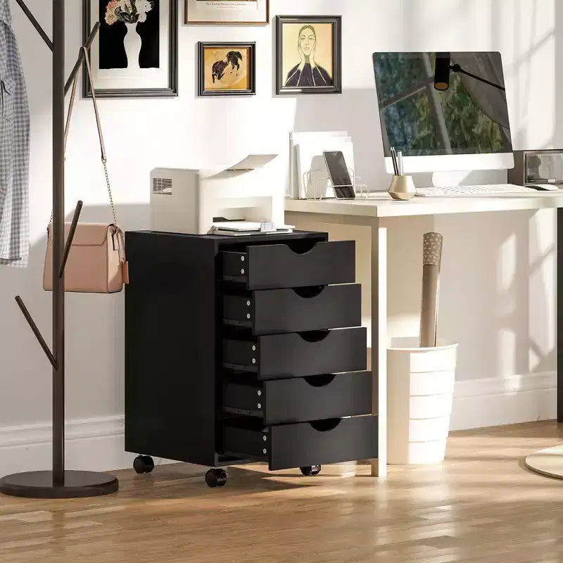 HOMCOM Meuble de Rangement à 5 Tiroirs pour Bureau, Organisateur de Rangement avec Style Nordique Minimaliste Moderne et Roues