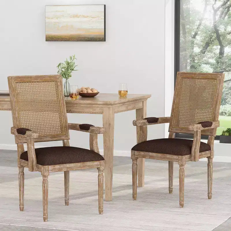 Set di 2 sedie da pranzo imbottite Maria French Country in legno e canna - Christopher Knight Home