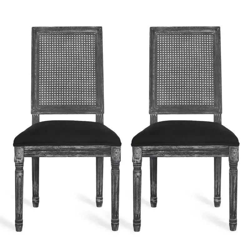 Lot de 2 chaises de salle à manger tapissées en bois et cannage style campagne française Regina - Christopher Knight Home