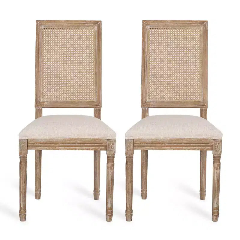 Lot de 2 chaises de salle à manger tapissées en bois et cannage style campagne française Regina - Christopher Knight Home