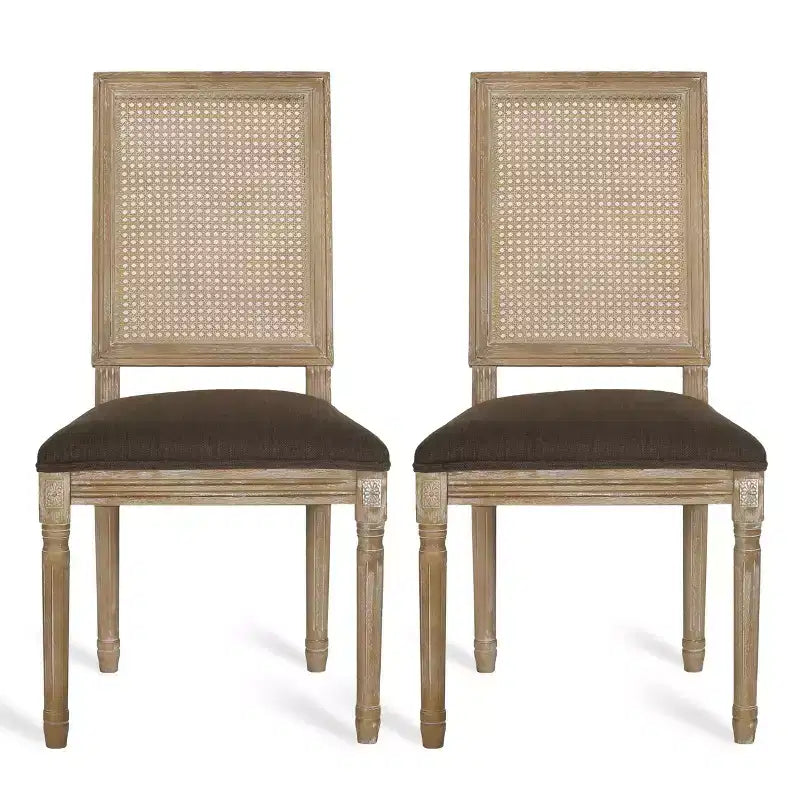 Lot de 2 chaises de salle à manger tapissées en bois et cannage style campagne française Regina - Christopher Knight Home