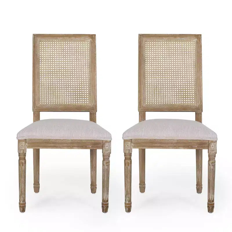 Lot de 2 chaises de salle à manger tapissées en bois et cannage style campagne française Regina - Christopher Knight Home