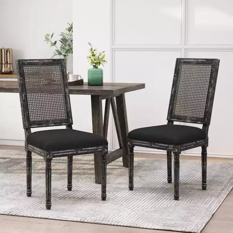 Lot de 2 chaises de salle à manger tapissées en bois et cannage style campagne française Regina - Christopher Knight Home