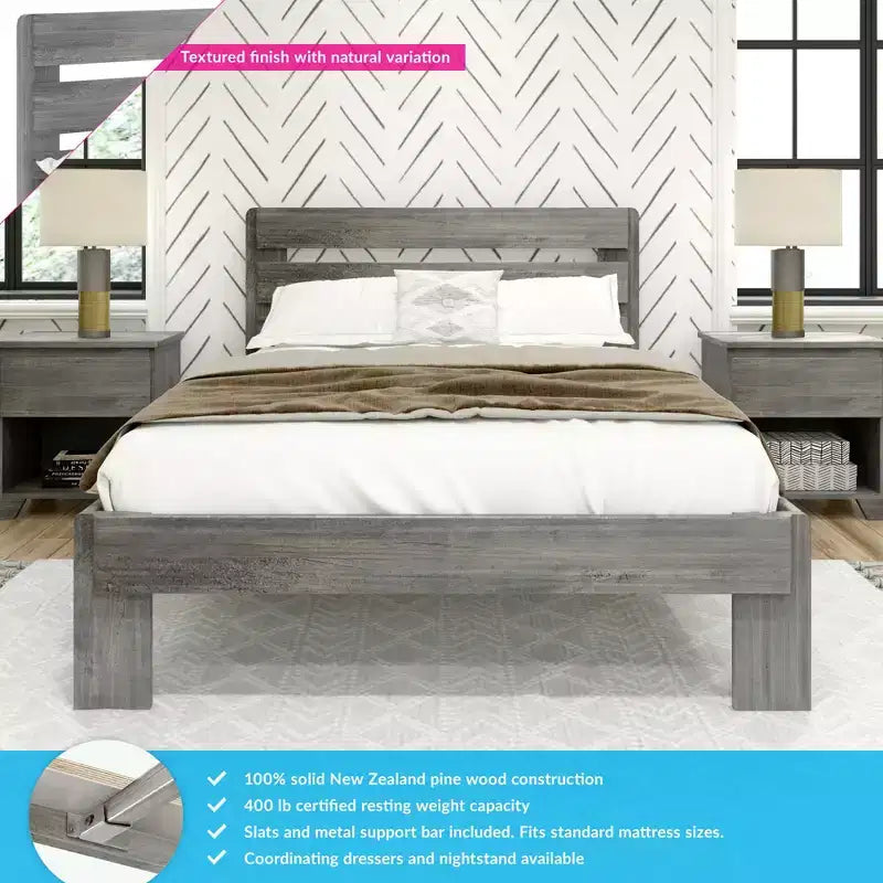 Max & Lily Struttura Letto Matrimoniale, Letto a Piattaforma in Legno Massello Stile Rustico con Testiera a Doghe