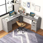 Scrivania angolare a L per computer Costway Tavolo da scrittura Workstation per studio con cassetti e contenitori