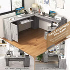 Scrivania angolare a L per computer Costway Tavolo da scrittura Workstation per studio con cassetti e contenitori