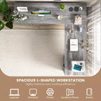 Scrivania angolare a L per computer Costway Tavolo da scrittura Workstation per studio con cassetti e contenitori