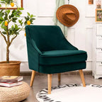 Poltrona Accent Costway in velluto, divano singolo con gambe in legno di caucciù rosa/verde/grigio