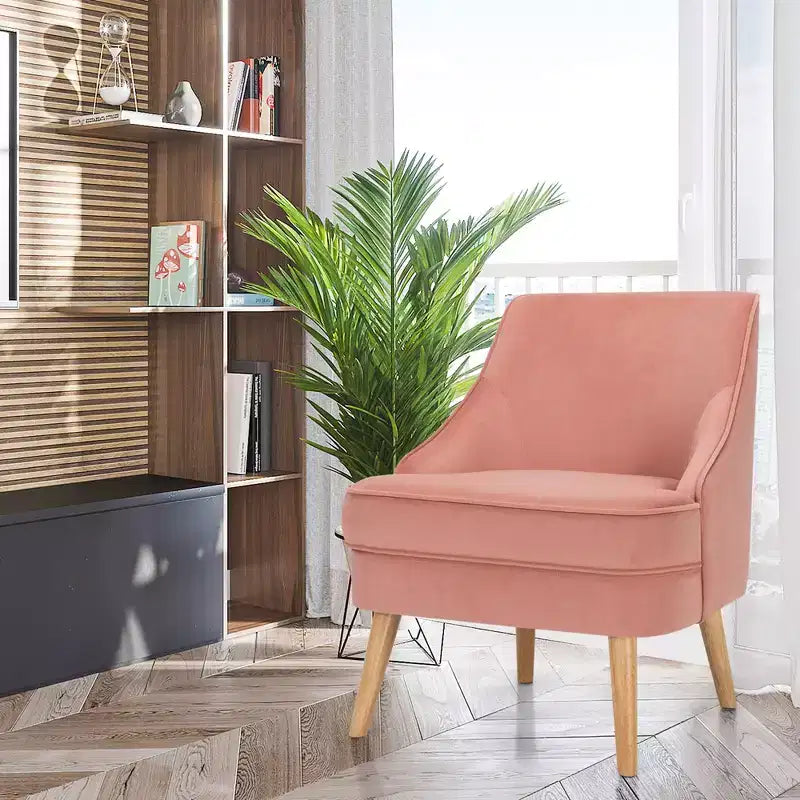Poltrona Accent Costway in velluto, divano singolo con gambe in legno di caucciù rosa/verde/grigio