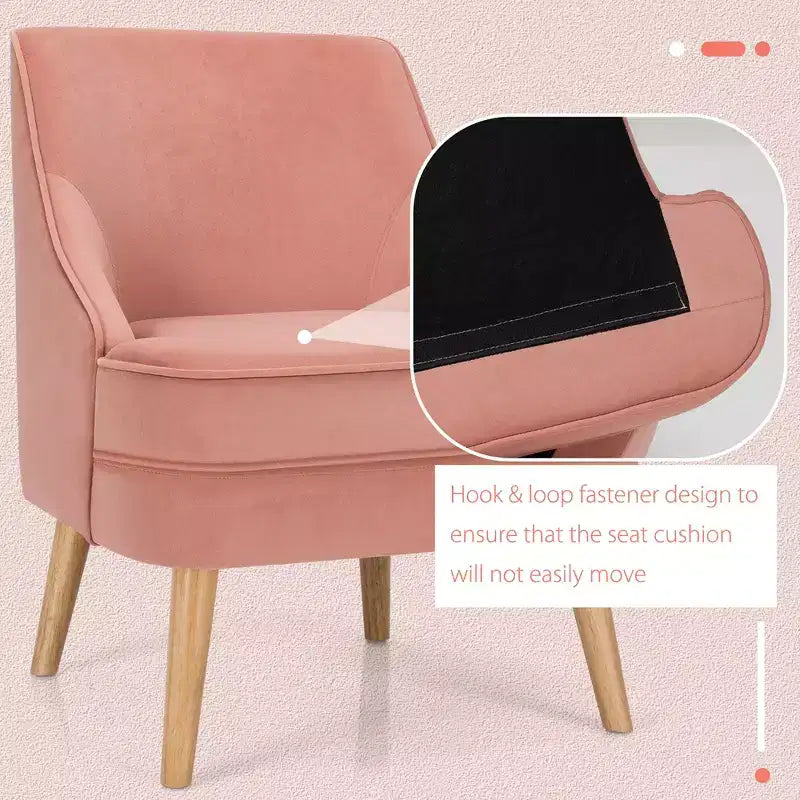 Poltrona Accent Costway in velluto, divano singolo con gambe in legno di caucciù rosa/verde/grigio
