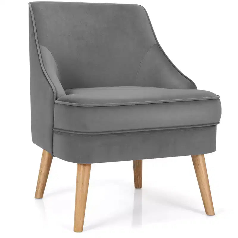 Poltrona Accent Costway in velluto, divano singolo con gambe in legno di caucciù rosa/verde/grigio